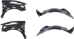 Front Fender Right (Passenger) and Left (Driver) for 2003-2005 Honda Element, 4-Piece Kit with Fender Liners, Replacement