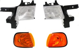 Headlight Kit for Dodge Full Size Van 1998-2003, Includes Right (Passenger) and Left (Driver) with Bulbs and Corner Lights, 4-Piece Replacement