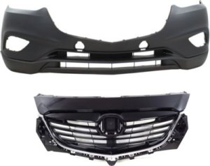 Front Bumper Cover with Grille for Mazda CX-9 2013, Primed (Ready to Paint), 2-Piece Kit, Replacement