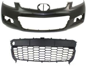 Front Bumper Cover for 2007-2009 Mazda CX-7, Primed (Ready to Paint), 2-Piece Kit with Bumper Grille, Replacement