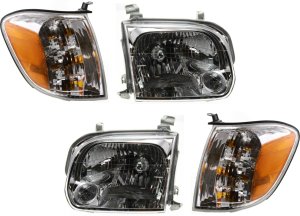 Headlight Assembly for 2005-2007 Toyota Sequoia / 2005-2006 Tundra, Right (Passenger) and Left (Driver), Halogen, 4-Piece kit, with Turn Signal Lights, Replacement