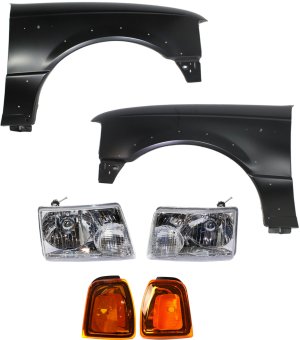 Front Fender for Ford Ranger 2004-2005, Right (Passenger) and Left (Driver) 6-Piece Kit with Headlight and Corner Light Replacement