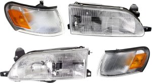 Headlight Assembly Kit for Toyota Corolla 1993-1997, Right (Passenger) and Left (Driver) Halogen Lights, 4-Piece with Corner Lights, Replacement
