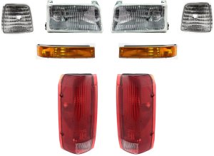 Headlight Assembly Kit for Ford F-Series 1992-1997, Right (Passenger) and Left (Driver) Halogen, 8-Piece Set with Corner Lights, Tail Lights, Turn Signal Lights, Replacement