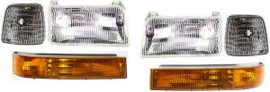 Headlight Assembly for Ford F-Series 1992-1997, Right (Passenger) and Left (Driver), Halogen, 6-Piece Kit, with Corner Lights and Turn Signal Lights, Replacement Fits: F-150, F-250, F-350, F-Super Duty.