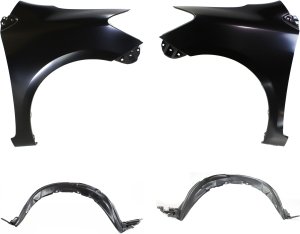 Front Fender Replacement Kit for 2007-2012 Toyota Yaris, Right (Passenger) and Left (Driver), 4-Piece with Fender Liners