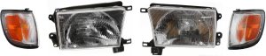 Headlight Kit for Toyota 4Runner (1996-1997), Right (Passenger) and Left (Driver), with Bulbs and Corner Lights, 4-Piece Kit, Replacement