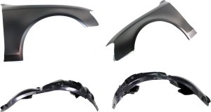 Front Fender Kit for Audi A4 Sedan/Wagon 2009-2012, Right (Passenger) and Left (Driver), Primed (Ready to Paint), Steel, 4-Piece with Fender Liner, Replacement 