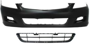 Front Bumper Cover for Honda Accord 2006-2007, Primed (Ready to Paint), 2-Piece Kit with Bumper Grille, Replacement