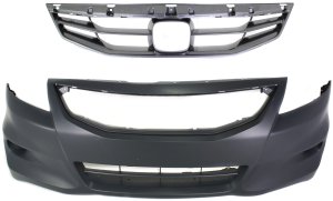 Front Bumper Cover for 2011-2012 Honda Accord, Primed (Ready to Paint) with Grille, 2-Piece Kit, Replacement