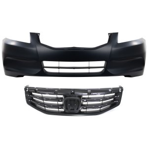 Front Bumper Cover Kit for 2011-2012 Honda Accord Sedan, 2-Piece Primed (Ready to Paint) with Grille Assembly, Replacement