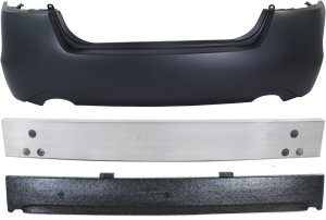 Rear Bumper Cover Kit for 2013-2015 Nissan Altima Sedan, Primed (Ready to Paint), 3-Piece Set with Bumper Absorber and Bumper Reinforcement, Replacement