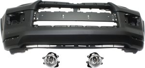 Front Bumper Cover for Toyota 4Runner 2014-2018, Primed (Ready to Paint), 3-Piece Kit with Fog Lights Replacement