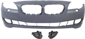 Front Bumper Cover Kit for BMW 5-Series 2011-2013 Sedan, Primed (Ready to Paint), 3-Piece with Fog Lights, Replacement