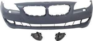 Front Bumper Cover Kit for BMW 5-Series 2011-2013, Primed (Ready to Paint), 3-Piece Set with Fog Lights, Sedan, Replacement