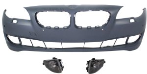 Front Bumper Cover Kit for 2011-2013 BMW 5-Series Sedan, Primed (Ready to Paint), 3-Piece with Fog Lights, Replacement