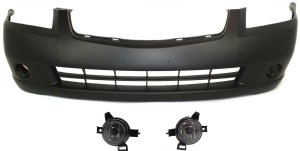 Front Bumper Cover for 2005-2006 Nissan Altima, 3-Piece Kit, Primed (Ready to Paint), with Fog Lights, Replacement