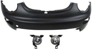 Front Bumper Cover for Volkswagen Beetle 2001-2005, Primed (Ready to Paint), 3-Piece kit with Fog Lights, Replacement