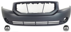 Front Bumper Cover for Dodge Caliber 2007-2009, Primed (Ready to Paint), 3-Piece Kit with Fog Lights, Replacement