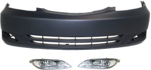 Front Bumper Cover for 2002-2004 Toyota Camry, Primed (Ready to Paint), 3-Piece Kit, with Fog Lights, Replacement