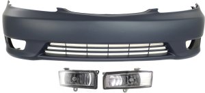 Front Bumper Cover Kit for 2005-2006 Toyota Camry, Primed (Ready to Paint), 3-Piece with Fog Lights, Replacement