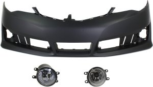 Front Bumper Cover for Toyota Camry 2012-2014, Primed (Ready to Paint), 3-Piece Kit with Fog Lights, Replacement