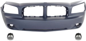 Front Bumper Cover for Dodge Charger 2006-2009, Primed (Ready to Paint), 3-Piece kit, with Fog Lights, Replacement