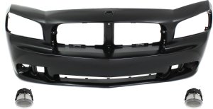 Front Bumper Cover for Dodge Charger 2006-2009, 3-Piece Kit, Primed (Ready to Paint) with Fog Lights, Replacement