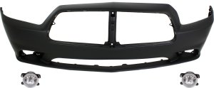 Front Bumper Cover for Dodge Charger 2011-2014, Primed (Ready to Paint), 3-Piece kit with Fog Lights, Replacement