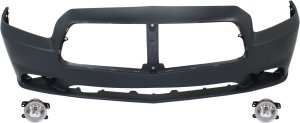 Front Bumper Cover Kit for Dodge Charger 2011-2014, Primed (Ready to Paint), 3-Piece with Fog Lights - Replacement