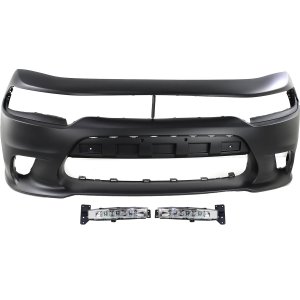 Front Bumper Cover Kit for 2015-2022 Dodge Charger, 3-Piece with Fog Lights, Replacement