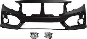 Front Bumper Cover for Honda Civic 2017-2019, Primed (Ready to Paint), 3-Piece Kit, with Fog Lights, Replacement