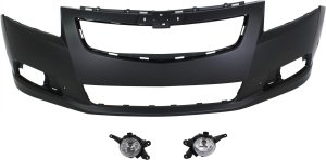 Front Bumper Cover for Chevrolet Cruze 2011-2014, Primed (Ready to Paint), 3-Piece Kit with Fog Lights, Replacement