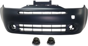 Front Bumper Cover for Nissan Cube 2009-2014, Primed (Ready to Paint), 3-Piece kit, with Fog Lights, Replacement