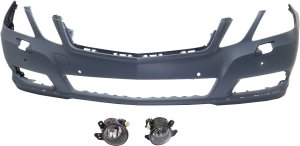 Front Bumper Cover Kit for 2011-2013 Mercedes-Benz E350, 3-Piece Set with Fog Lights, Replacement