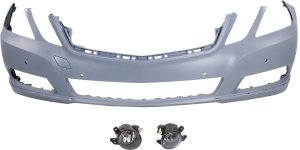 Front Bumper Cover Kit for Mercedes-Benz E350 (2011-2013), 3-Piece Set with Fog Lights, Replacement