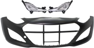 Front Bumper Cover for Hyundai Elantra GT 2013-2017, 3-Piece Kit with Fog Lights, Replacement