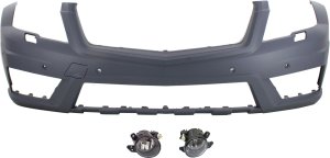 Front Bumper Cover for Mercedes-Benz GLK350 2010-2012, Primed (Ready to Paint), 3-Piece Kit, with Fog Lights, Replacement