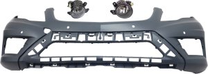 Front Bumper Cover Kit for Mercedes-Benz GLK250/GLK350 2013-2015, Primed (Ready to Paint), 3-Piece, with Fog Lights, Replacement
