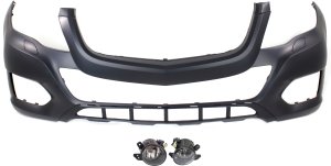 Front Bumper Cover Kit for Mercedes-Benz GLK250/GLK350 2013-2015, Primed (Ready to Paint), 3-Piece Set with Fog Lights, Replacement
