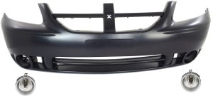 Front Bumper Cover Kit for Dodge Caravan/Grand Caravan 2005-2007, 3-Piece Set with Fog Lights, Replacement