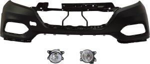 Front Bumper Cover for Honda HR-V 2019-2022, Upper, 3-Piece Kit, with Fog Lights, Replacement