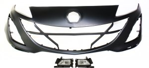 Front Bumper Cover for 2010-2011 Mazda 3, 3-Piece Kit with Fog Lights, Replacement