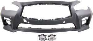 Front Bumper Cover for 2014-2017 Infiniti Q50, 3-Piece Kit with Fog Lights, Replacement