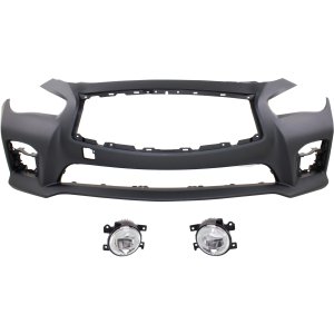 Front Bumper Cover for INFINITI Q50 2014-2017, 3-Piece Kit with Fog Lights, Replacement