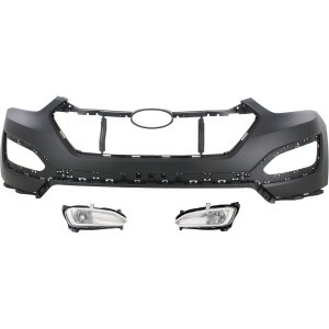 Front Bumper Cover for Hyundai Santa Fe Sport 2013-2016, Upper Placement, 3-Piece Kit with Fog Lights, Replacement