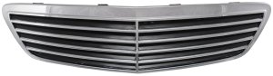 Grille for Mercedes S-Class 2000-2002, Chrome Shell with Painted Black Insert, without Collision Warning Grille, (220) Chassis, Replacement