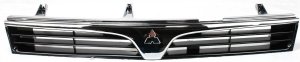 Grille for Mitsubishi Mirage 1997-2001 Sedan, ABS Plastic with Chrome Shell and Painted Black Insert, Replacement