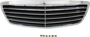 Grille for Mercedes-Benz S-Class 2003-2006, Chrome Shell/Painted Black Insert, without Collision Warning System, Replacement