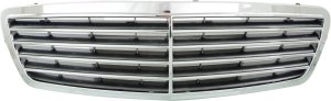 Grille for S-Class Mercedes-Benz 2003-2006, Chrome Shell with Painted Gray Insert, without Collision Warning System, Replacement